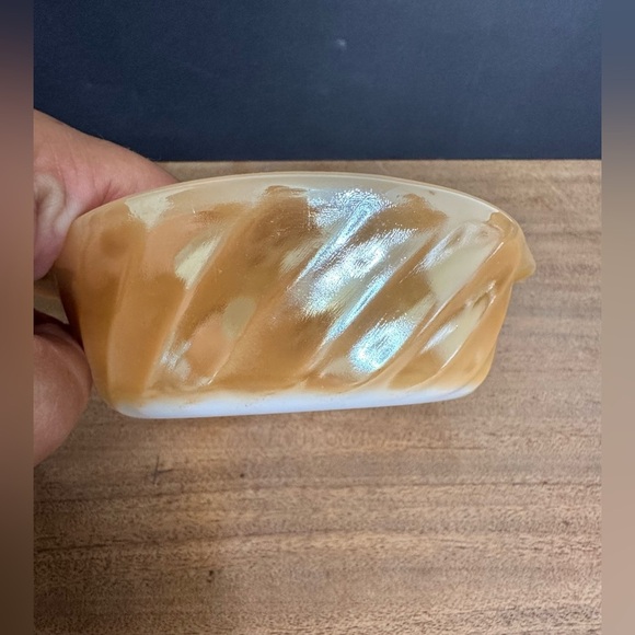 Vintage 80’s Fire King Anchor and Hocking Peach Lustre Retro Swirl Small Dish - Picture 4 of 6